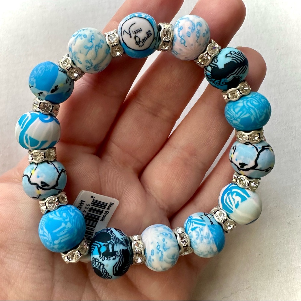 Chunky Beaded Silver Handmade Stretch Bracelet – NWT
